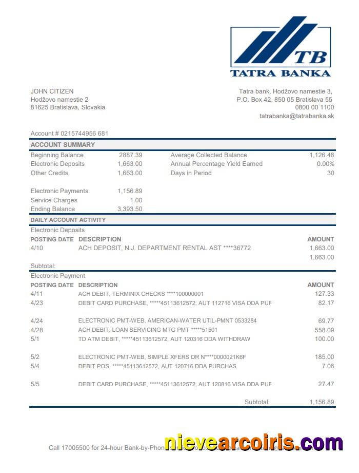 Slovakia Tatra Bank excel pdf